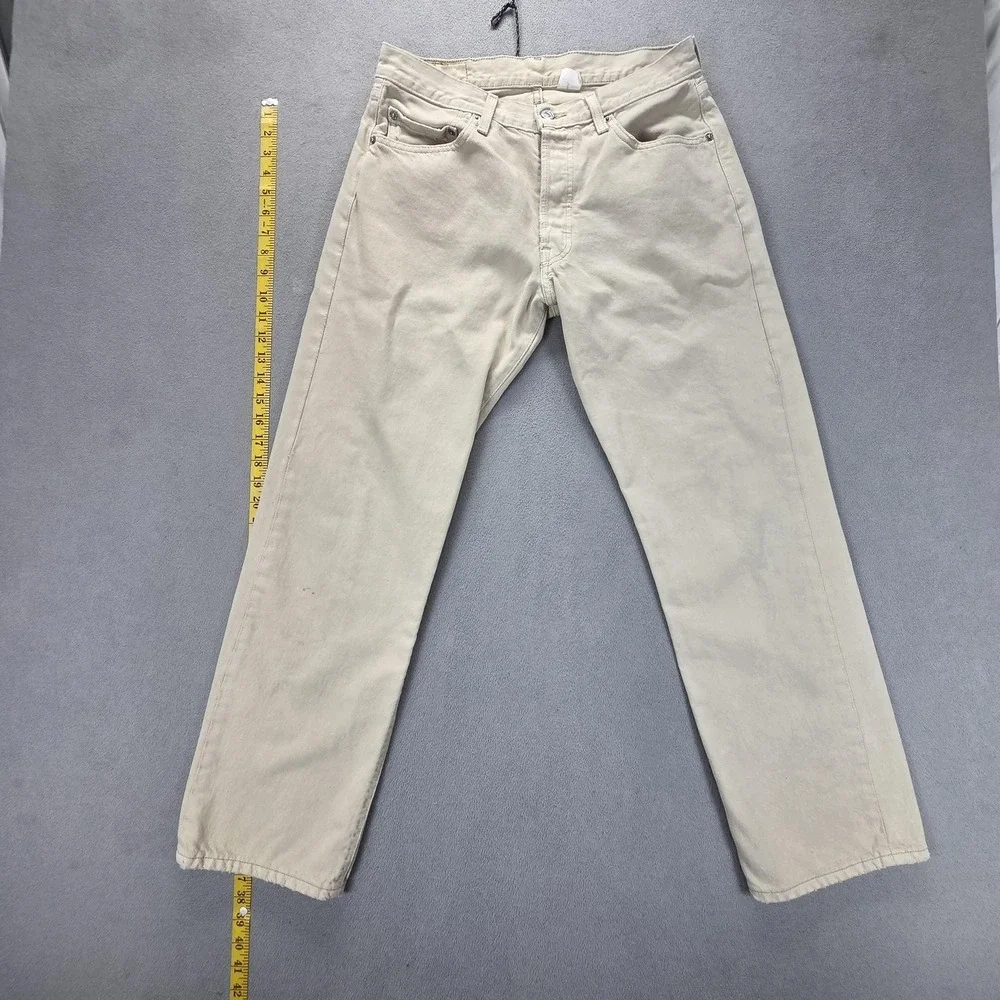 VTG Levis 501 Jeans Mens Cream Light Wash Straight Regular Button Fly Fits 28x28